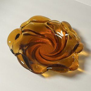 Vintage Ashtray, Fenton, Amber Swirl Glass, 9 1/4" diameter